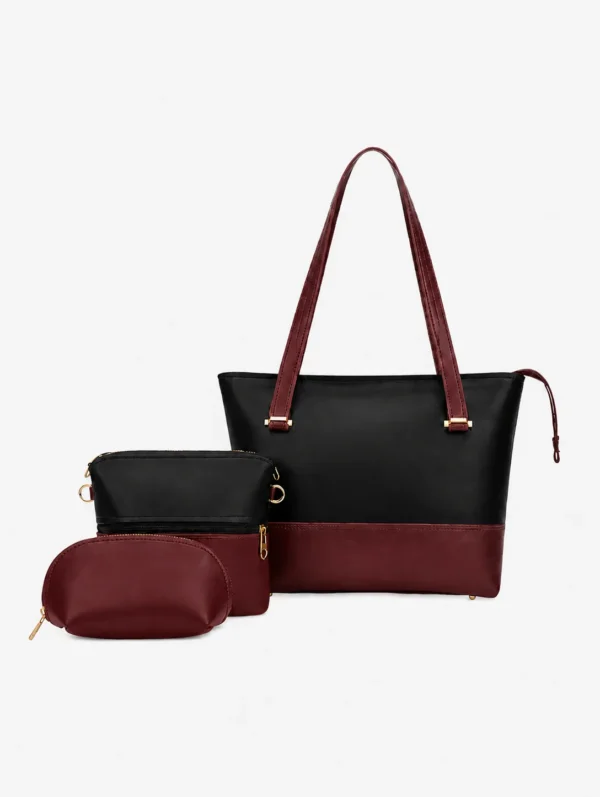 Black And Maroon 3pc Totebag