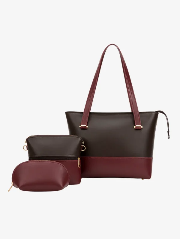 Coffee And Maroon 3pc Totebag