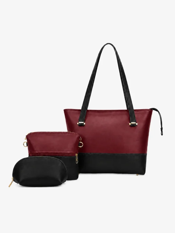 Maroon And Black 3pc Totebag