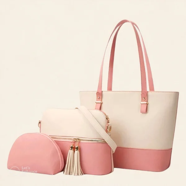 White And Pink 3pc Totebag
