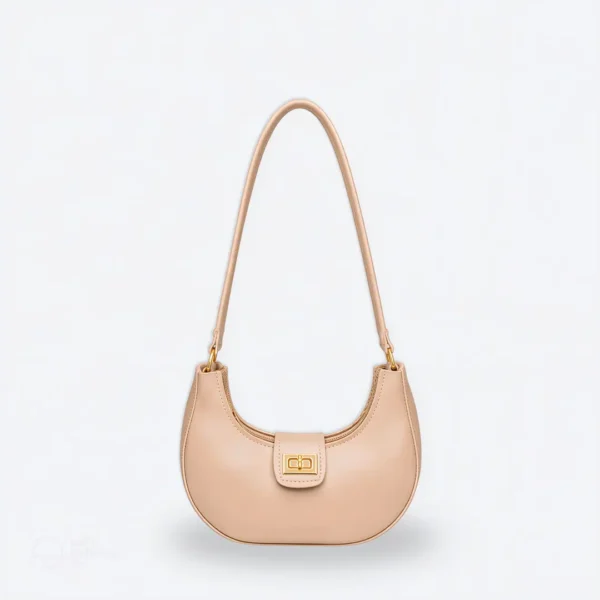 Half Moon Lock Shoulder Bag - Beige