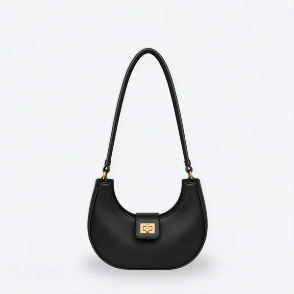 Half Moon Lock Shoulder Bag - Black