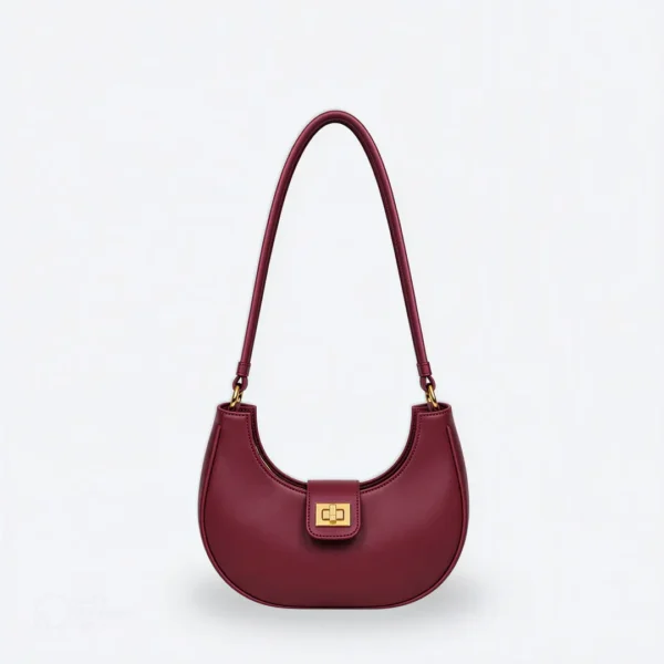 Half Moon Lock Shoulder Bag - Maroon