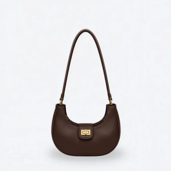 Half Moon Lock Shoulder Bag - Coffee