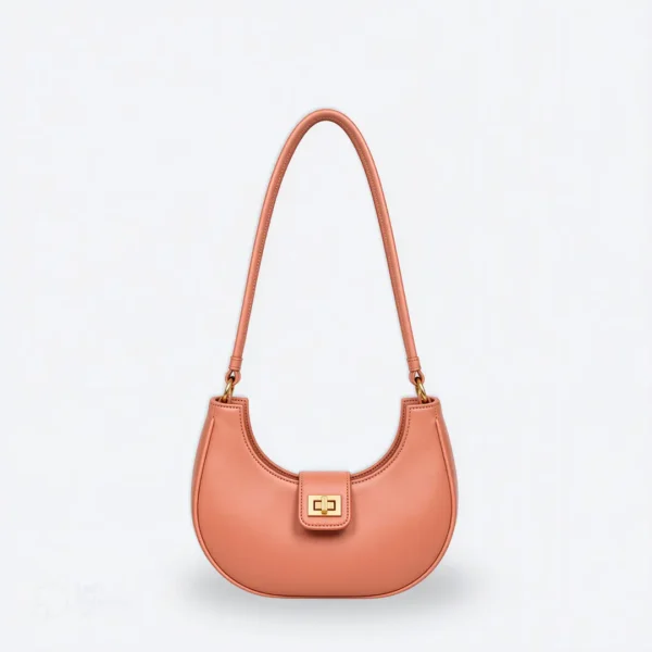 Half Moon Lock Shoulder Bag - Peach