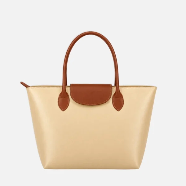Flap Closure Tote Bag Beige Creamy